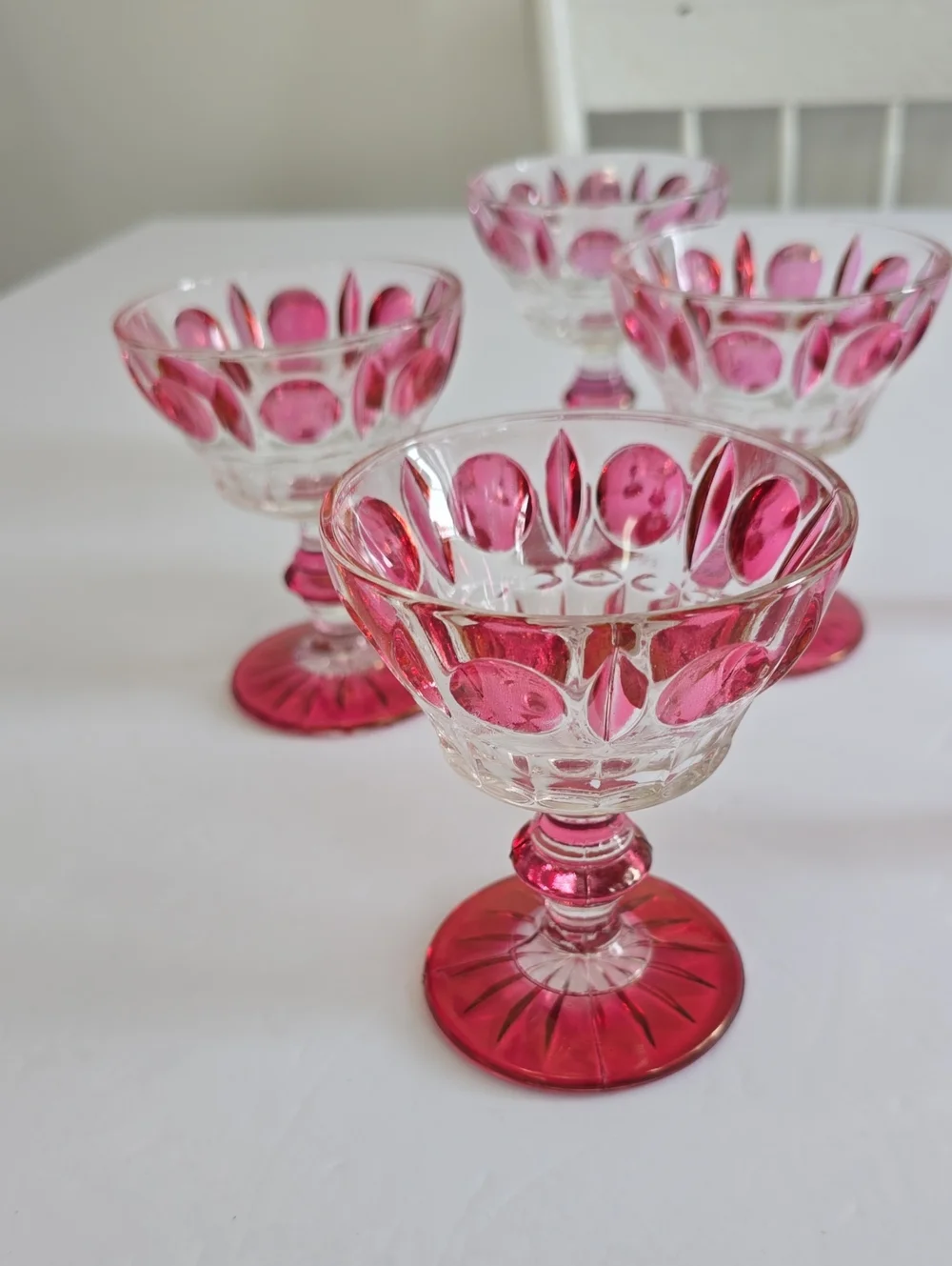 Vintage Indiana Glass Colony Set Of 6 Classique Ruby Flashed Wine Glasses 4 1/4